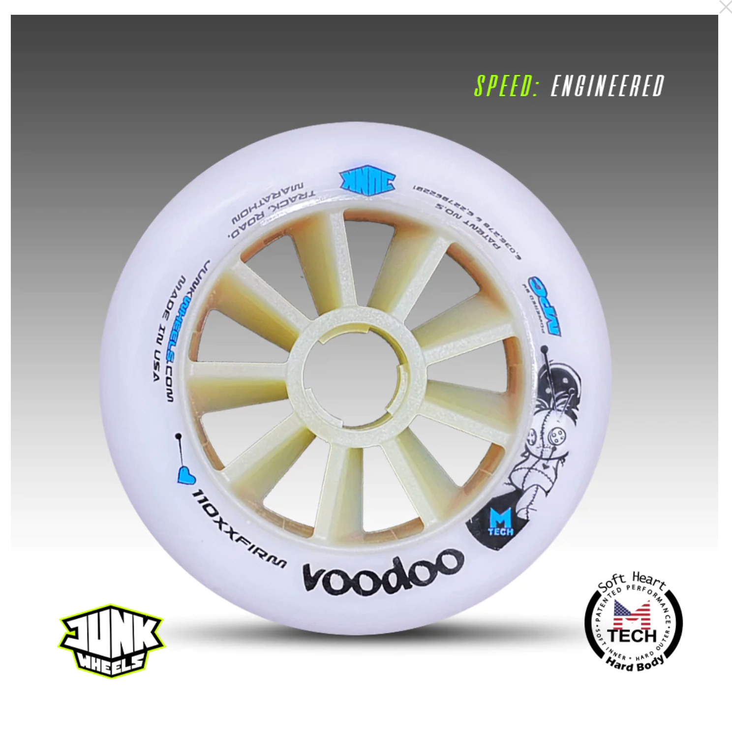 JUNK Voodoo inline speed skating race wheel showing the riding profile and contact patch