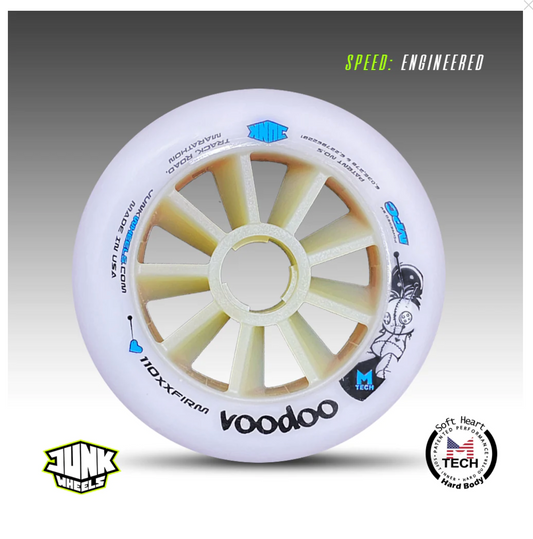 JUNK Voodoo inline speed skating race wheel showing the riding profile and contact patch