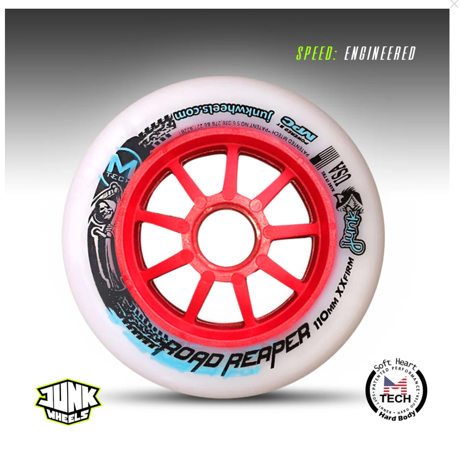 JUNK Road Reaper 110 XXFirm inline speed wheels, used to illustrate a guide to banked track versus flat track racing setup