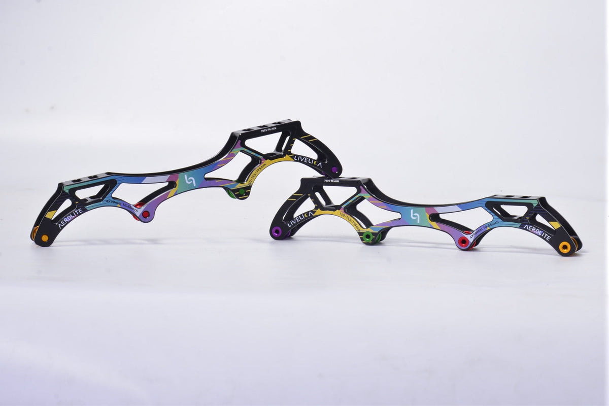 LiveLica Aerolite 4x90 inline frame, the low four wheel setup short track skaters use for off season training on wheels